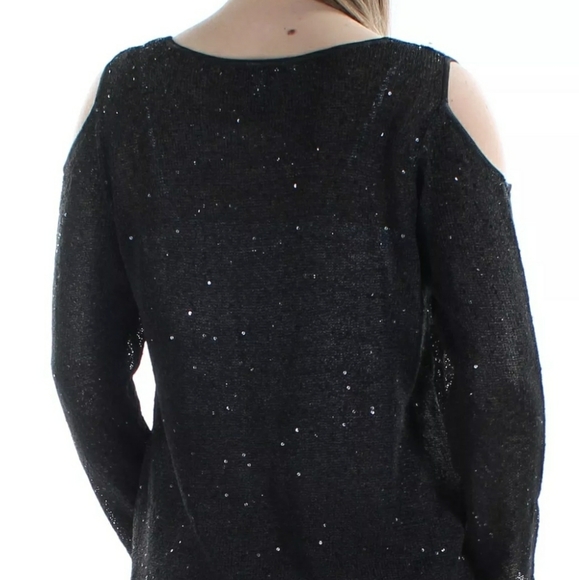 NWT 👚ALFANI cold shoulder sequined top. BLACK SEQUINS - Picture 3 of 4